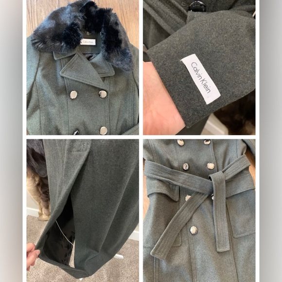 🌸NEW Calvin Klein Women’s Wool & Faux fur Collar Maxi Trench Coat Sz 6 NWT. - Picture 8 of 16